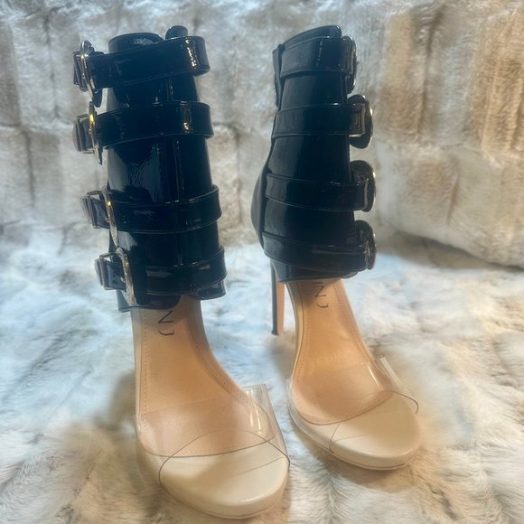 Mack J Western Inspired Patent Multi Strap High Heel Ankle Boot Sandals - Picture 4 of 9